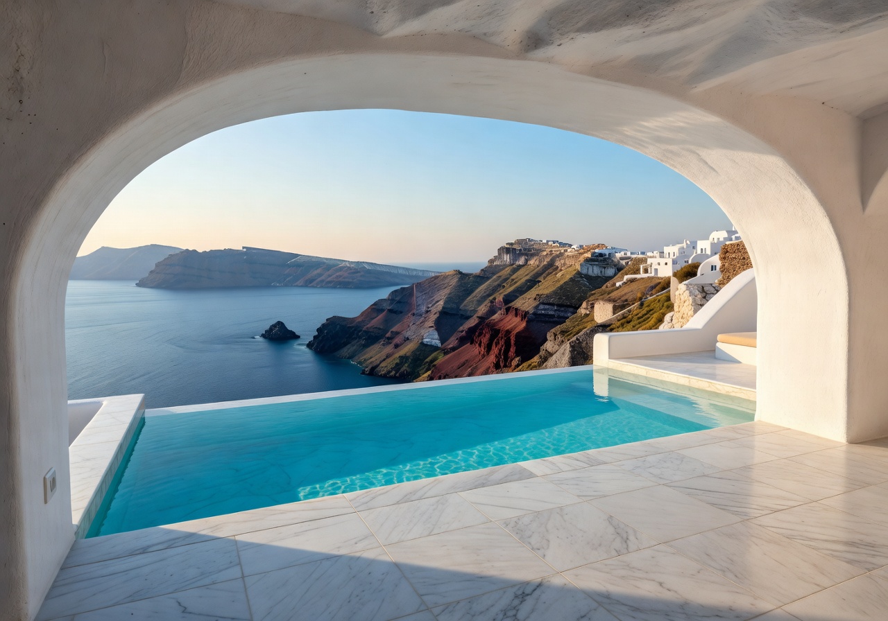 Canaves Oia Suites Santorini private plunge pool suite with caldera view and whitewashed cave architecture